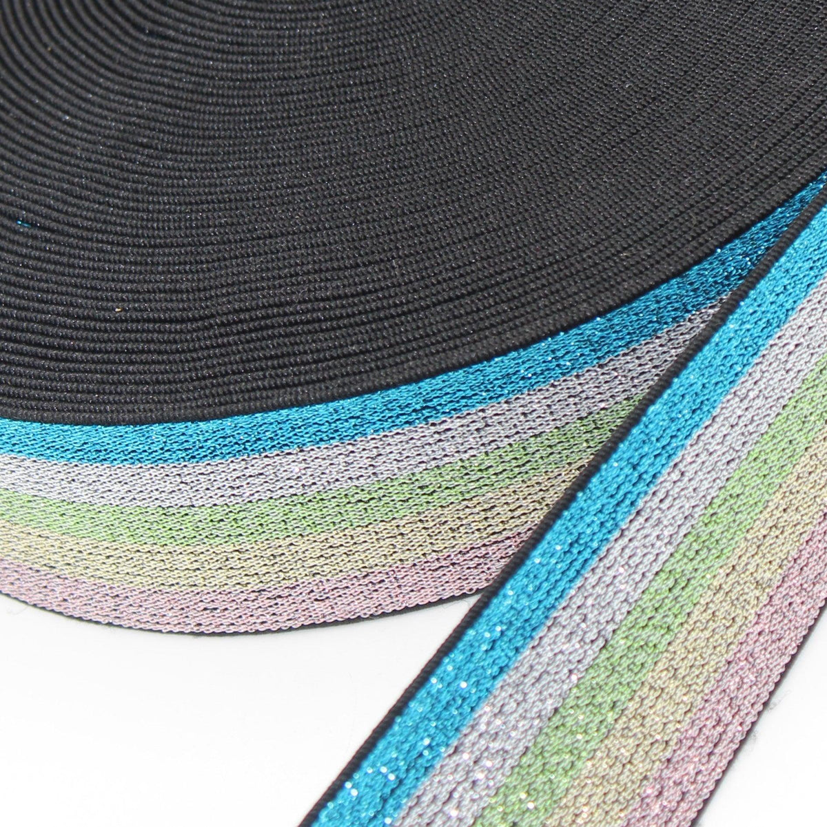 5 Meters - 40mm Multicolour Striped Lurex Elastic #ELA2067-#ELA2071 - ACCESSOIRES LEDUC