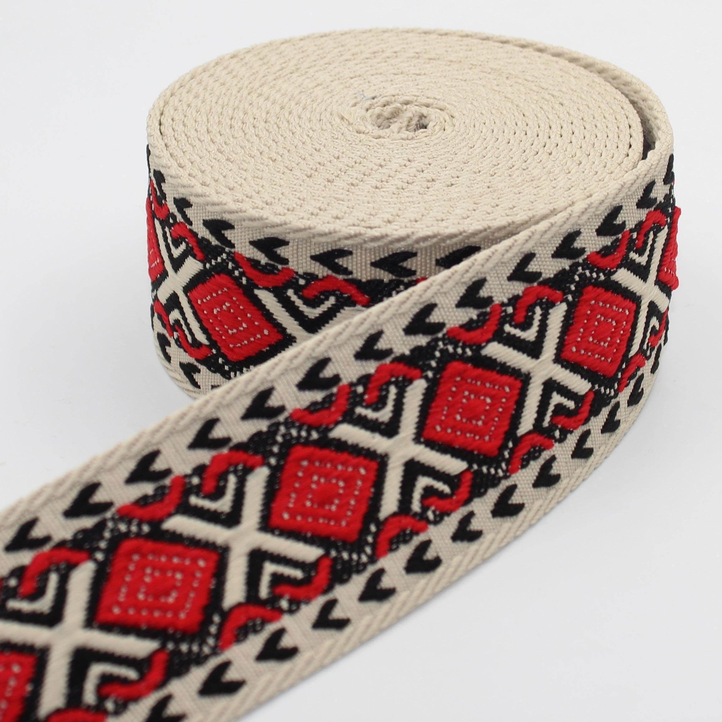 5 Meters of Webbing with ethnic Diamond Patterns 50mm #RUB3513 - ACCESSOIRES LEDUC BV