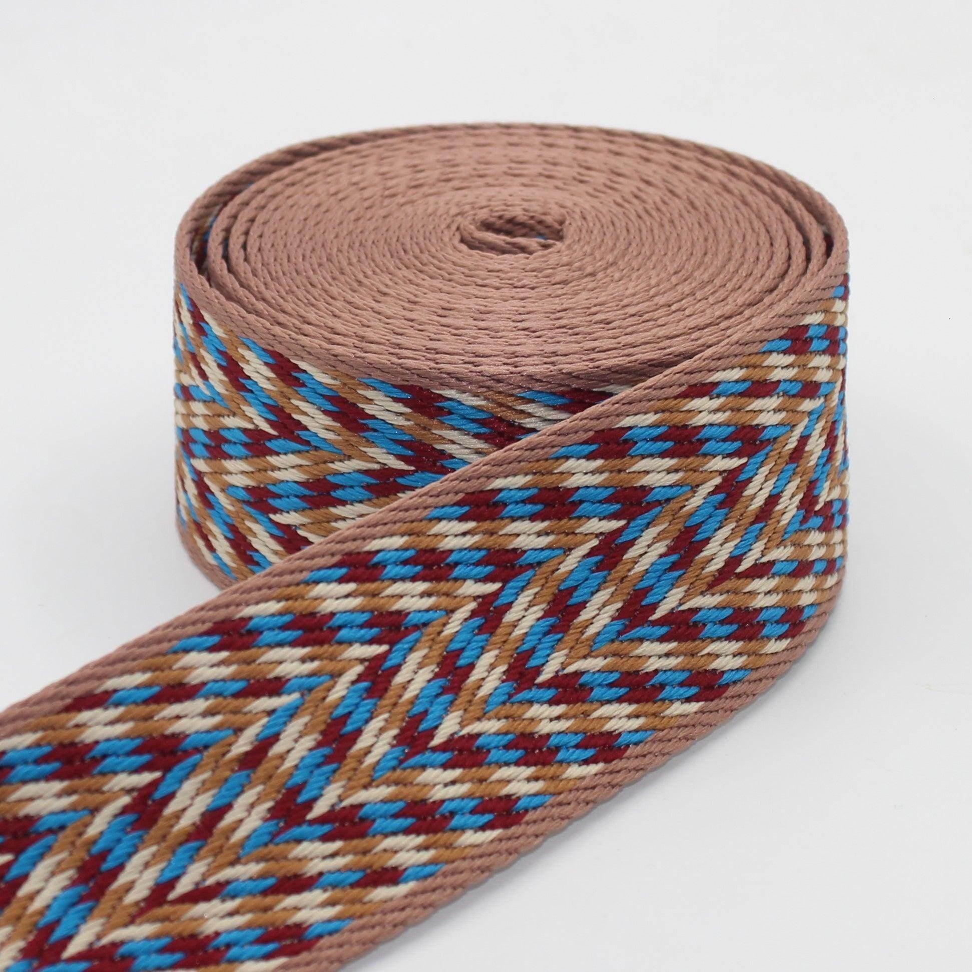 5 meters Webbing with Multicolored Braided Patterns 50mm #RUB3518 - ACCESSOIRES LEDUC BV