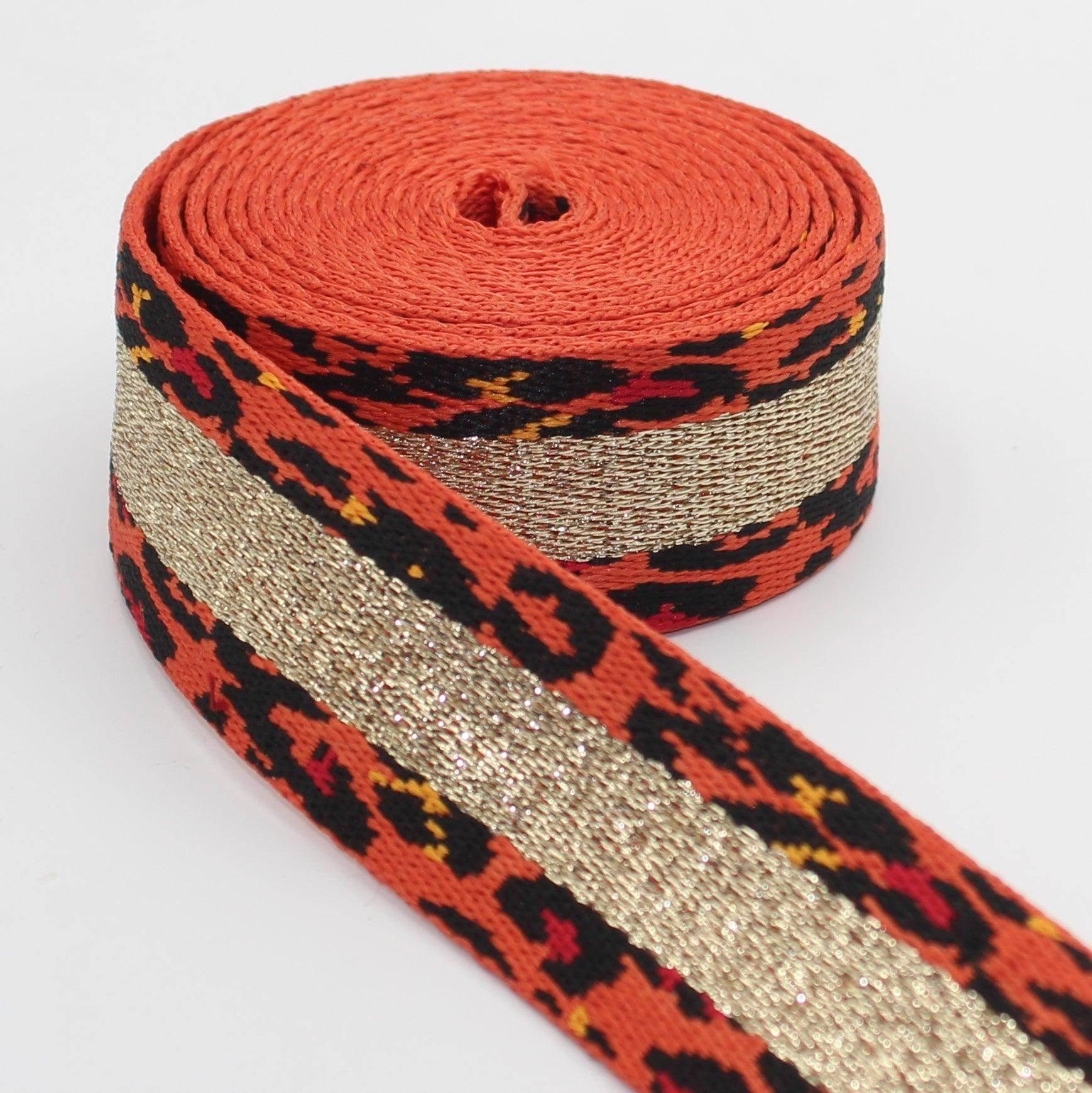 5 Meters Lurex Striped Webbing with Leopard Pattern 36mm #RUB3510 - ACCESSOIRES LEDUC BV