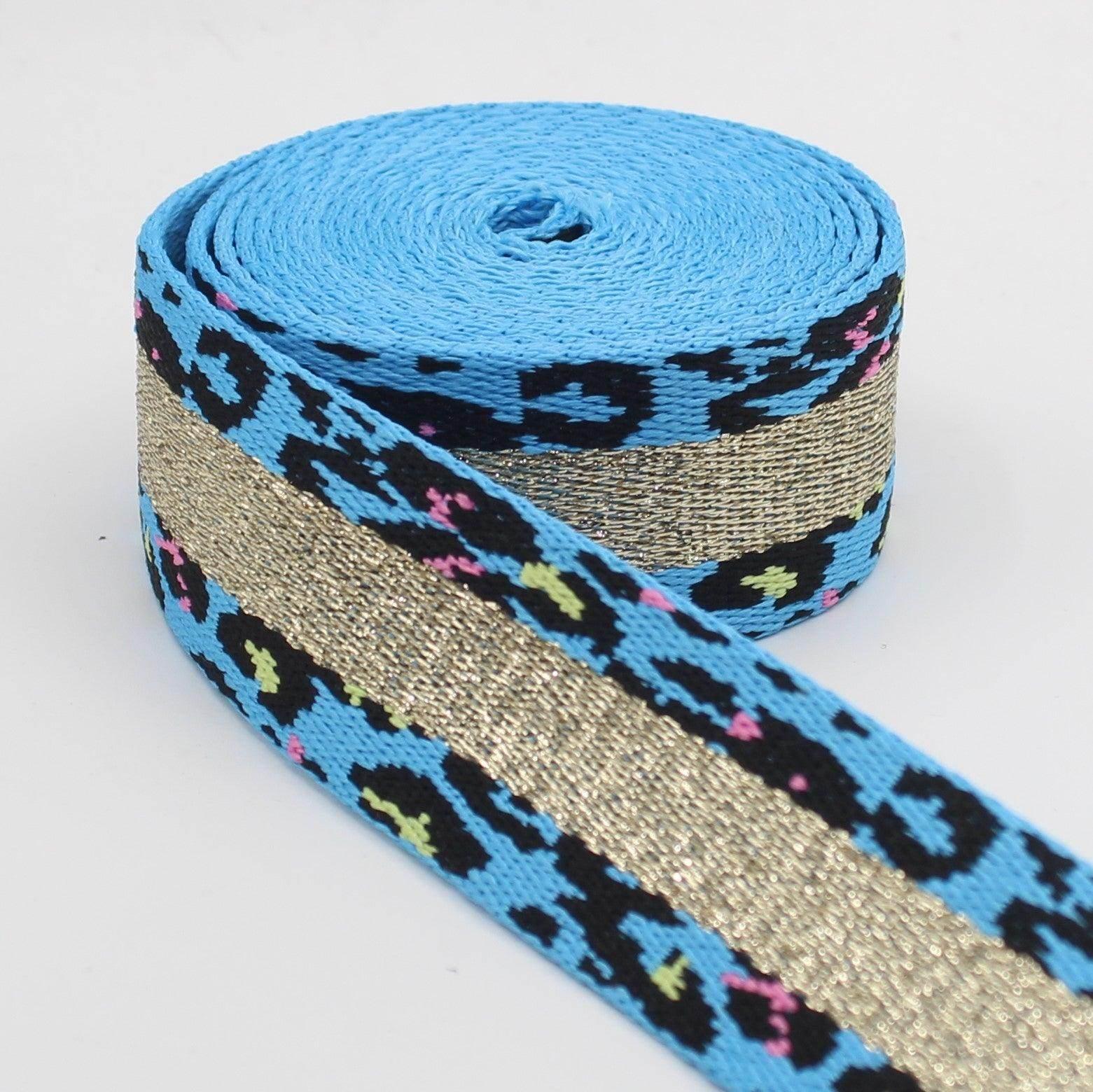 5 Meters Lurex Striped Webbing with Leopard Pattern 36mm #RUB3510 - ACCESSOIRES LEDUC BV