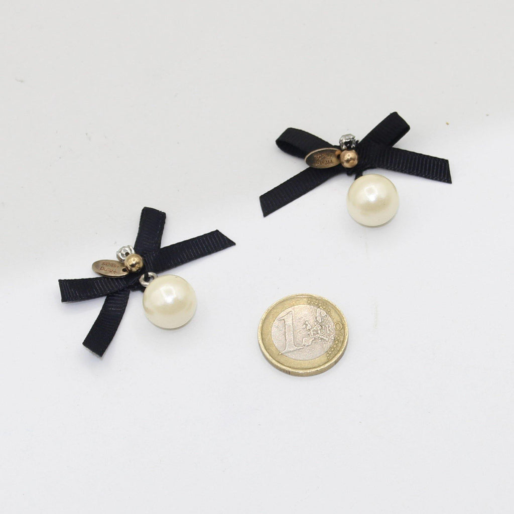 Set of 2 small Bows with Pearl and Charms to sew on 5*3cm - ACCESSOIRES LEDUC
