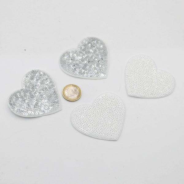 Set of 2 Heart Patches with Sequins Hotfix 6*7cm - ACCESSOIRES LEDUC BV