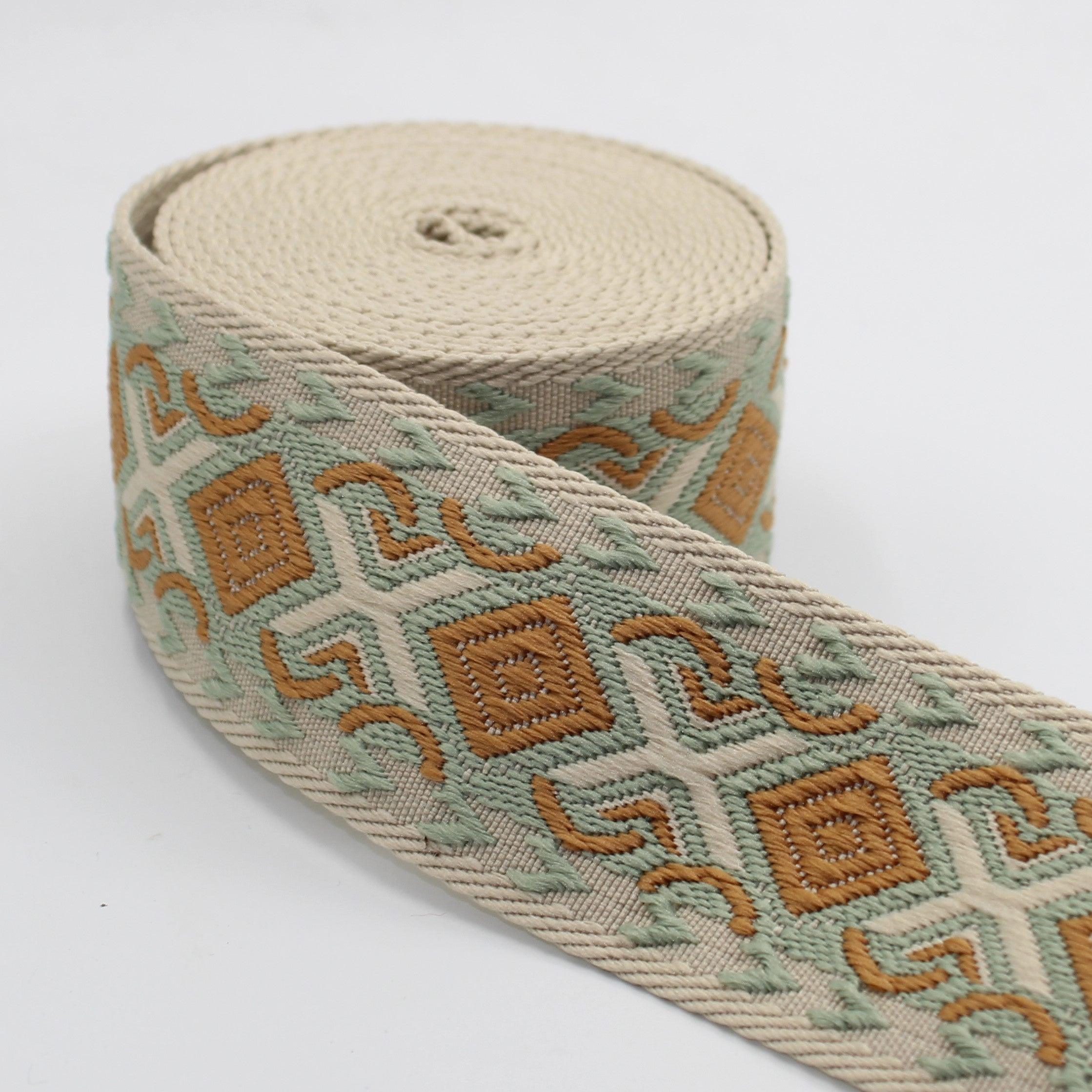 5 Meters of Webbing with ethnic Diamond Patterns 50mm #RUB3513 - ACCESSOIRES LEDUC