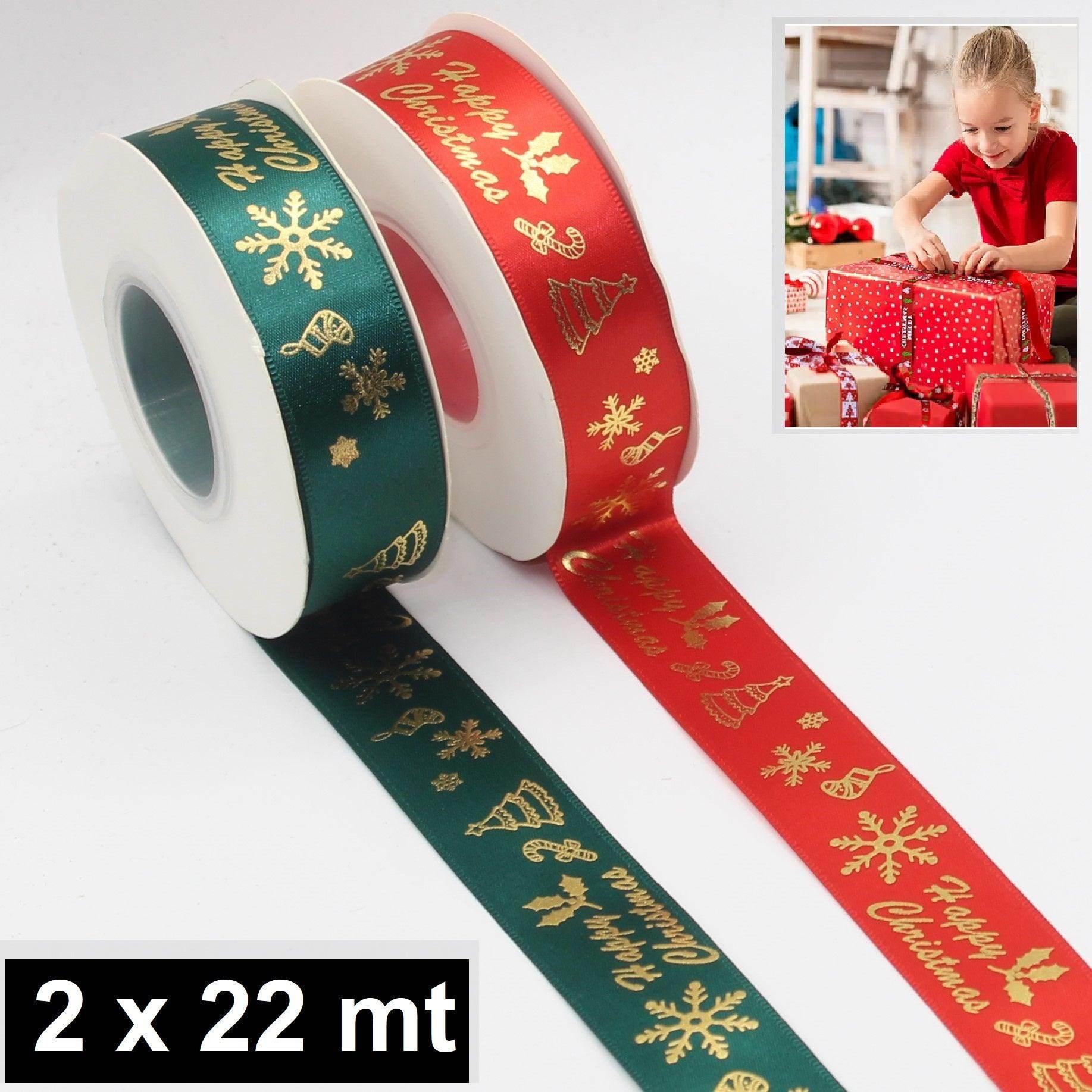 2 x 22 meters XMAS Deluxe Double Satin Ribbon (44 meters) - ACCESSOIRES LEDUC BV