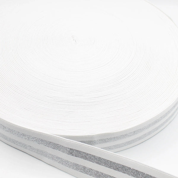 5 meters 40mm Elastic with 2 Lurex Stripes #ELA3521 - ACCESSOIRES LEDUC BV