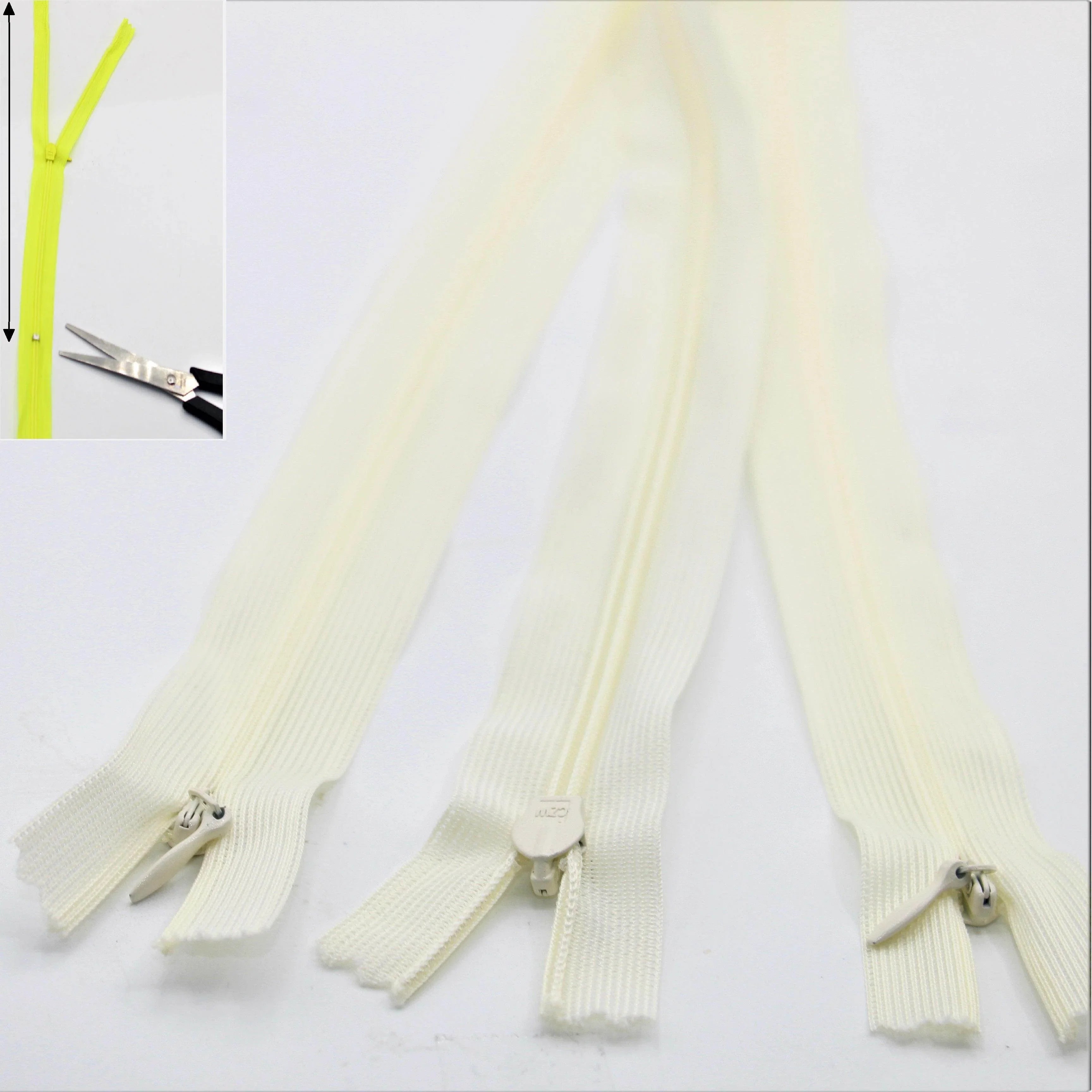 3 Adjustable Invisible Zippers (concealed) length up to 60cm #ZIG60ADJ - ACCESSOIRES LEDUC BV