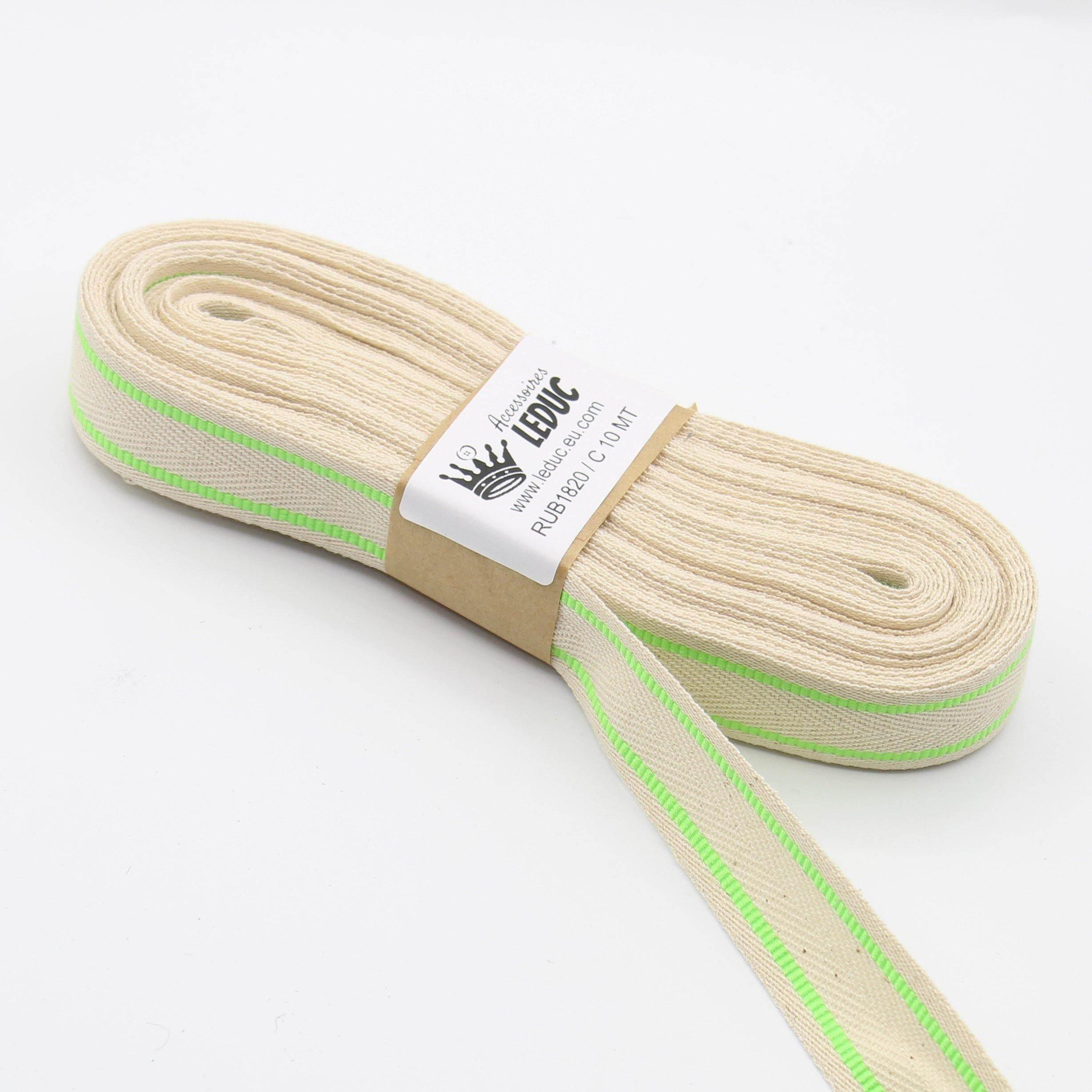 28mm Ecru / Neon Green Striped Herringbone Tape **10 Meters** - ACCESSOIRES LEDUC BV