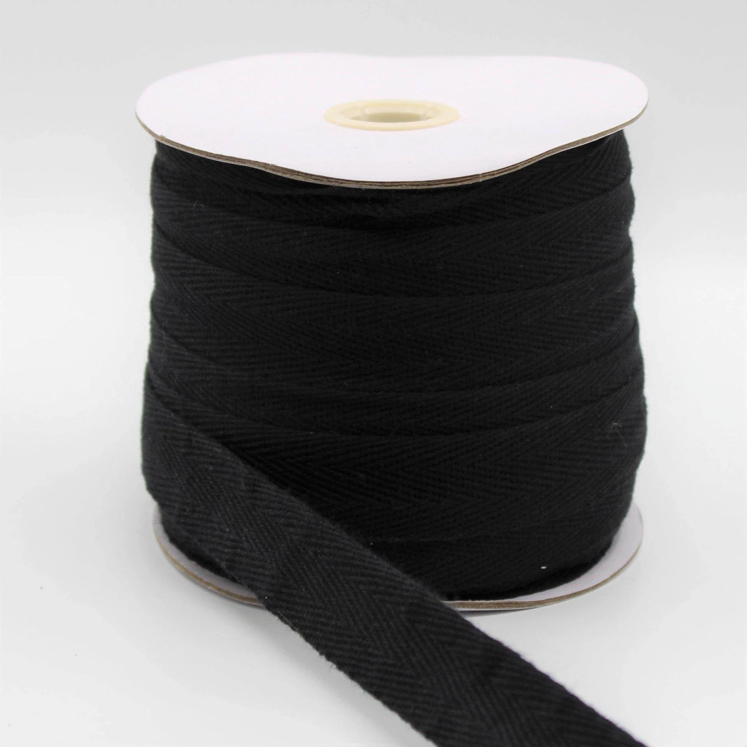 Black COTTON HERRINGBONE 20mm **50 Meters** - ACCESSOIRES LEDUC BV