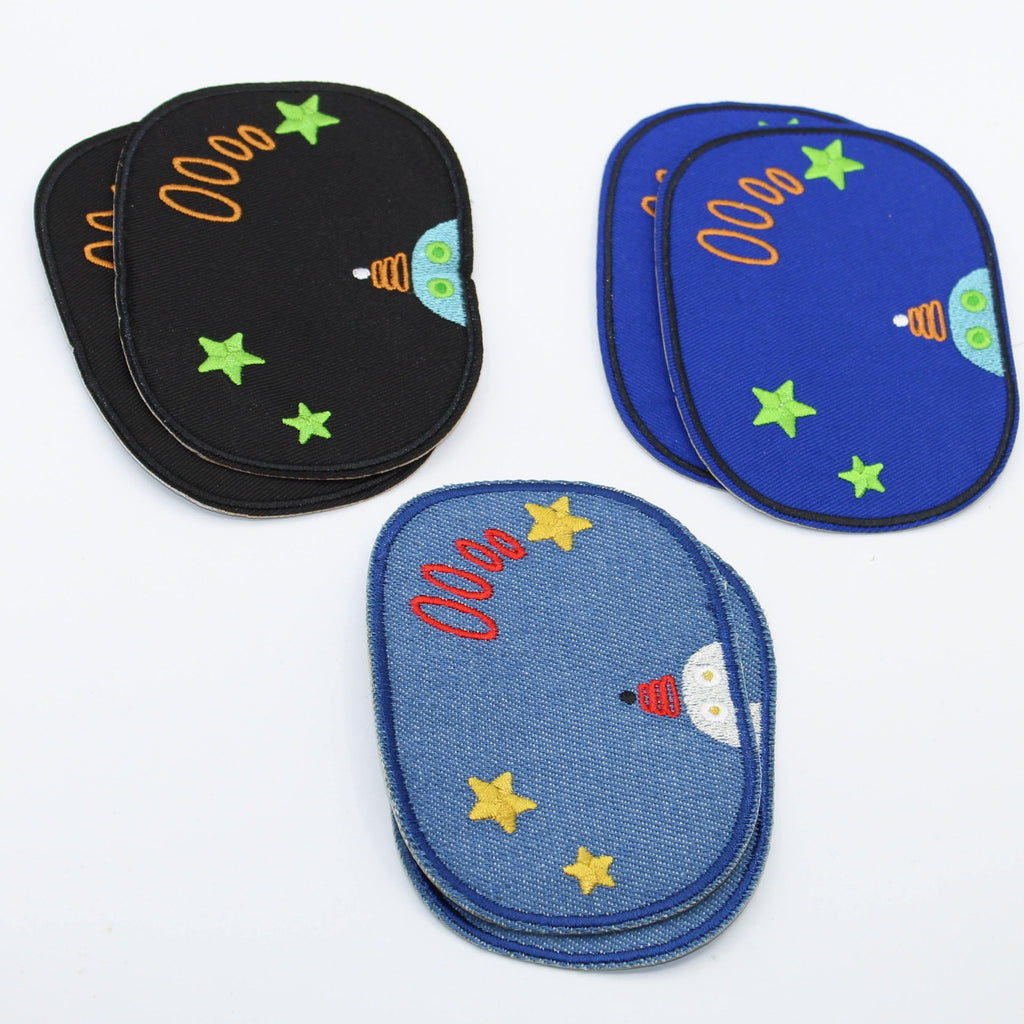 3 Pairs Children Elbow/Knee Patches - Iron-on - "Space" Theme - 100mm x 75mm - ACCESSOIRES LEDUC