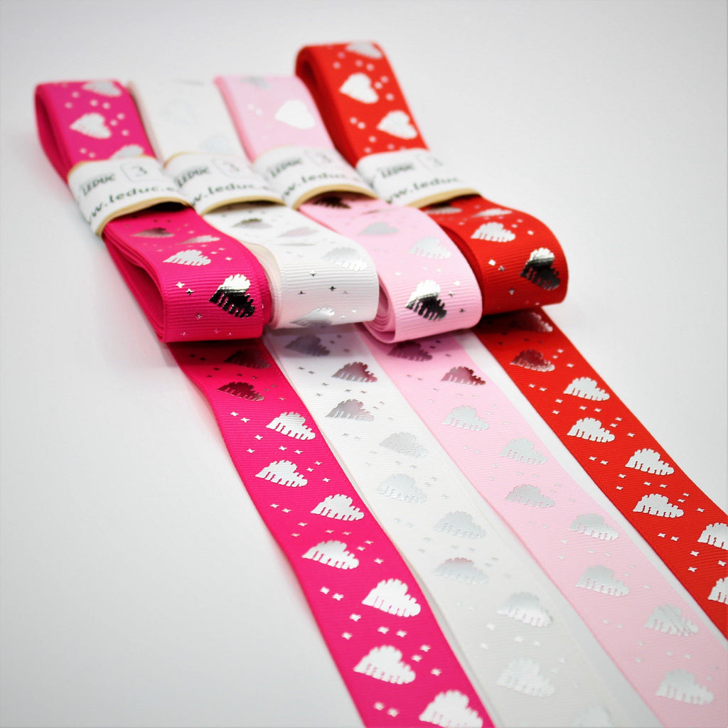 3 meters Saint Valentine's TAPE, Gros Grain tape 25mm with Silver Hearts - ACCESSOIRES LEDUC