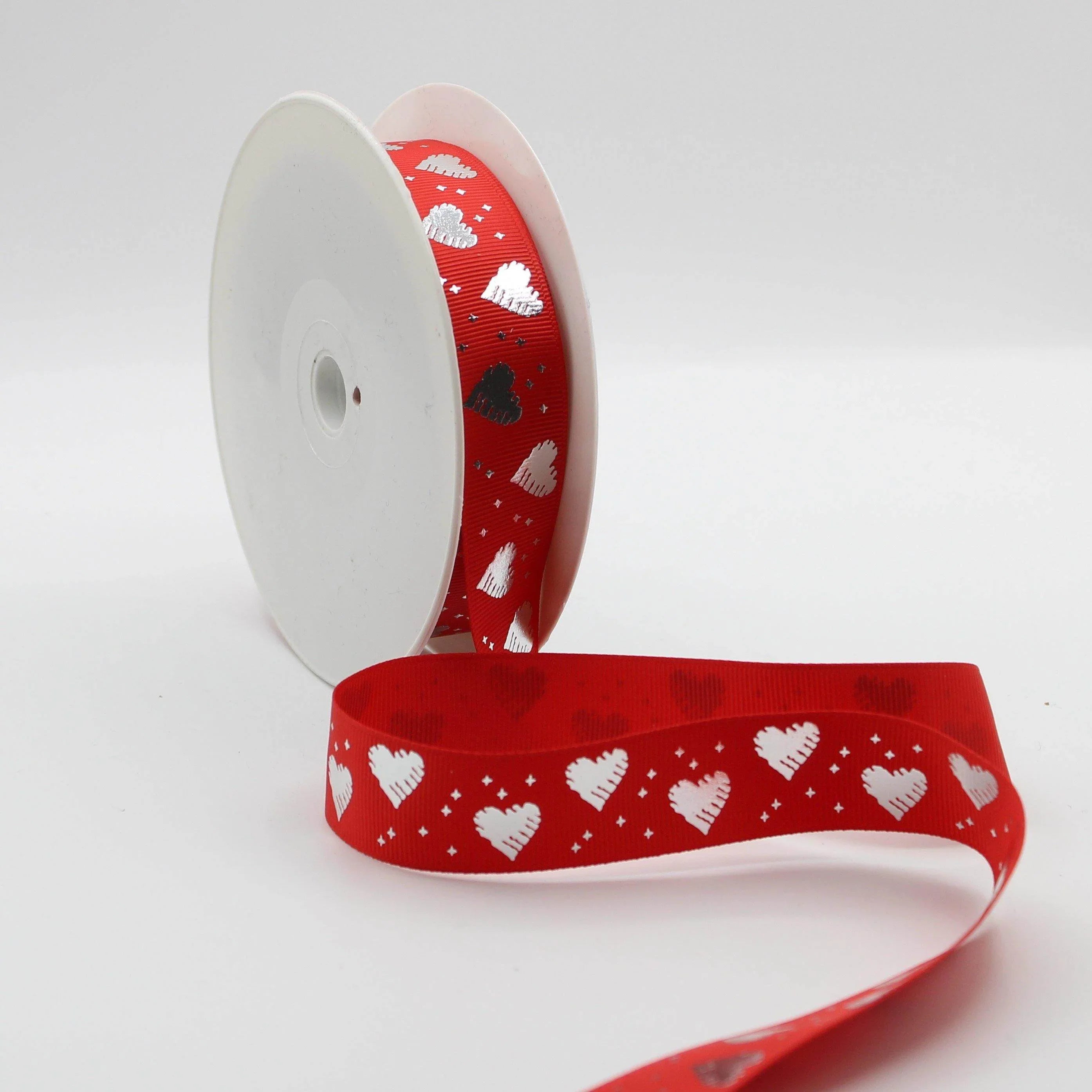 20 meters Saint Valentine's TAPE, Gros Grain tape 25mm with Silver Hearts - ACCESSOIRES LEDUC BV