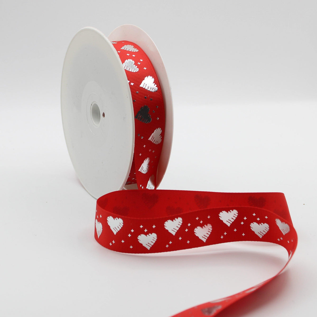20 meters Saint Valentine's TAPE, Gros Grain tape 25mm with Silver Hearts - ACCESSOIRES LEDUC