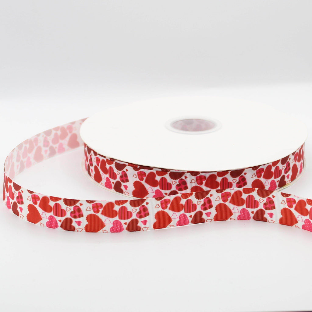 20 meters Saint Valentine's TAPE, Gros Grain tape 25mm printed with Hearts - ACCESSOIRES LEDUC