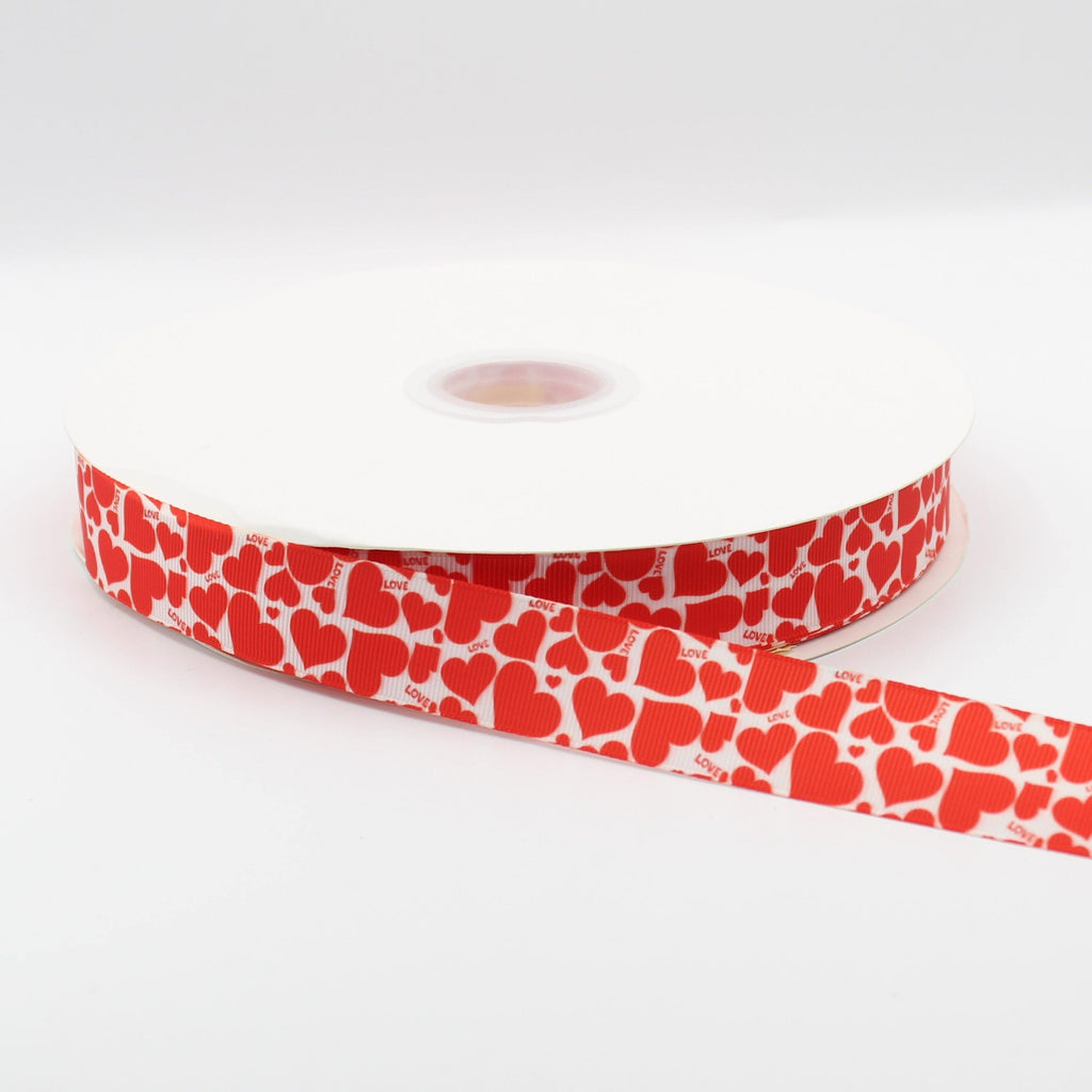 20 meters Saint Valentine's TAPE, Gros Grain tape 25mm printed with Hearts - ACCESSOIRES LEDUC