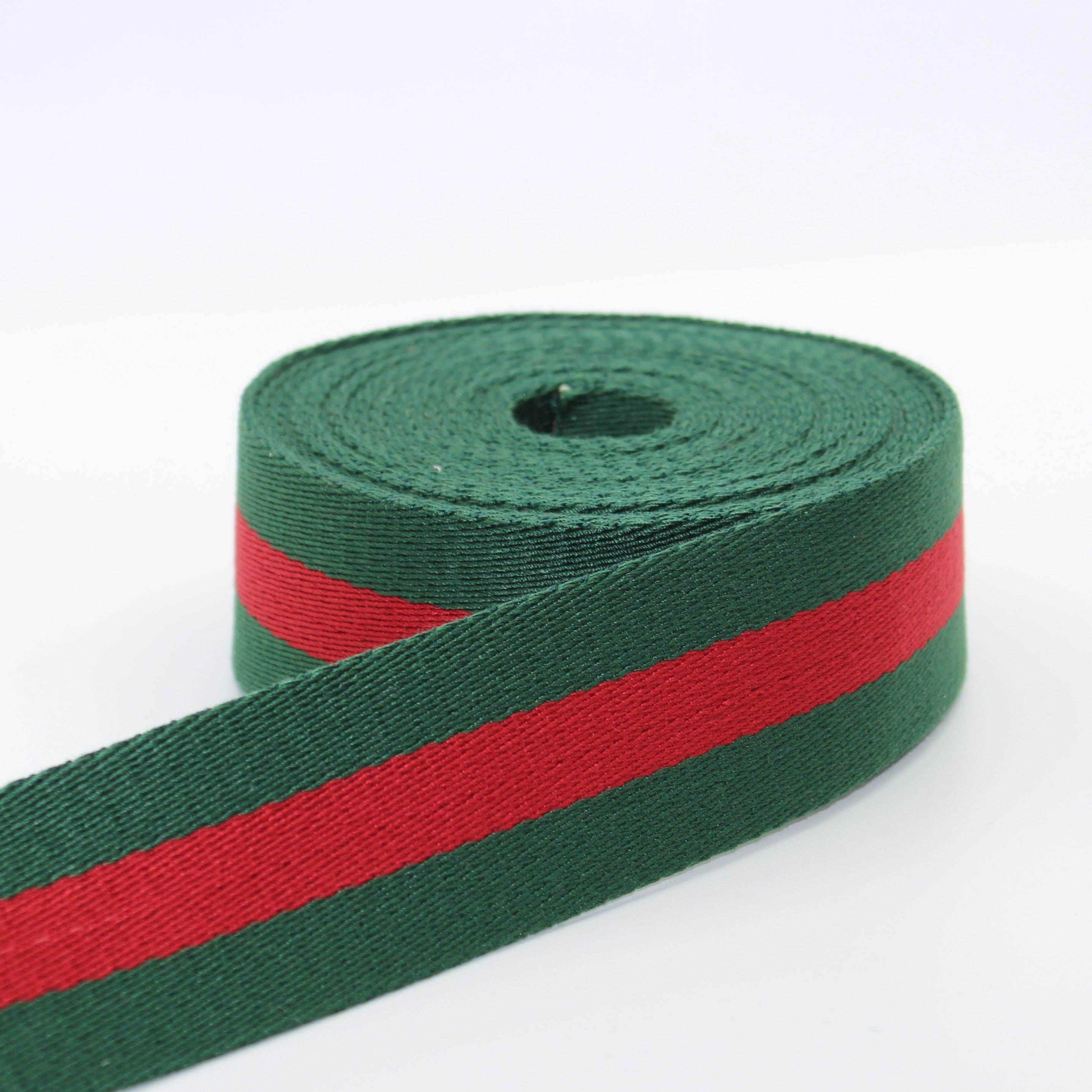 5 Meters 50mm or 60mm Striped Green/Red Webbing #RUB1953 - ACCESSOIRES LEDUC BV