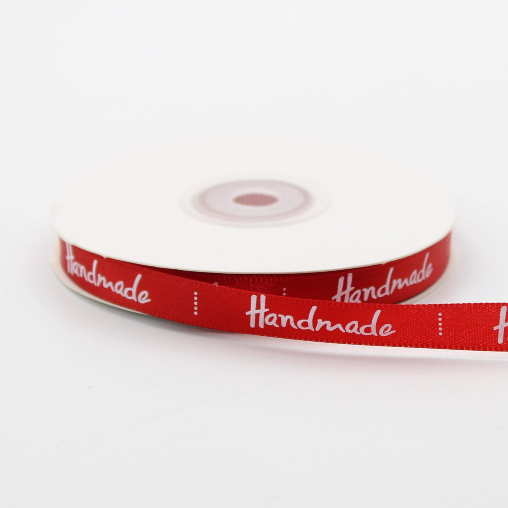 22 meters Roll of Satin Tape 10mm Labels , Printed "Handmade" - ACCESSOIRES LEDUC