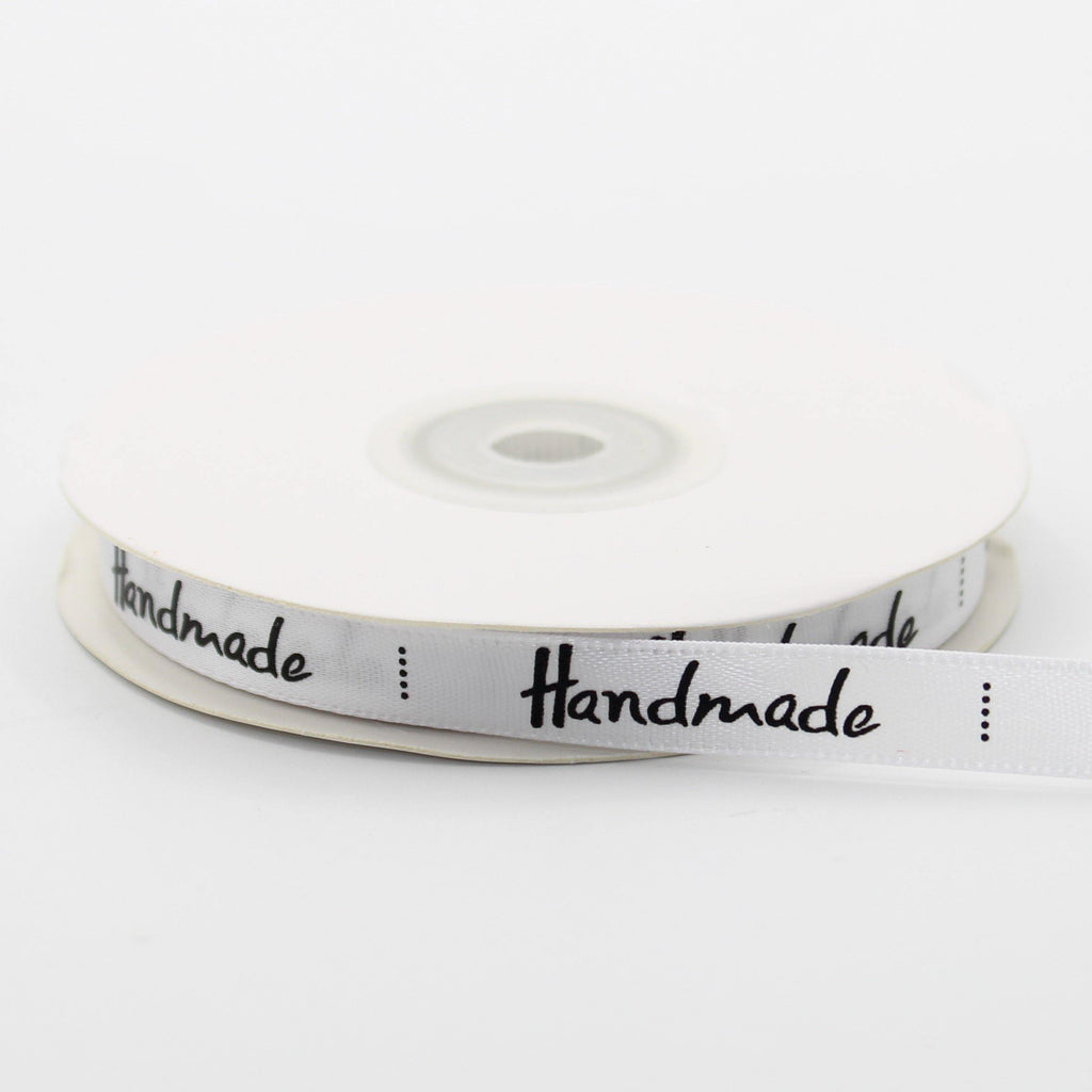 22 meters Roll of Satin Tape 10mm Labels , Printed "Handmade" - ACCESSOIRES LEDUC