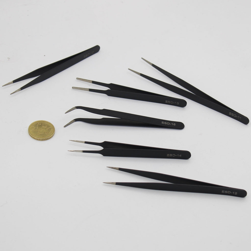Set of 6 Tweezers Non Magnetic, High Precision