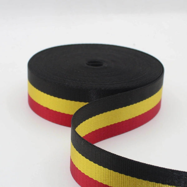5 Meter Belgian Flag Webbing 40mm Black/Yellow/Red - ACCESSOIRES LEDUC BV