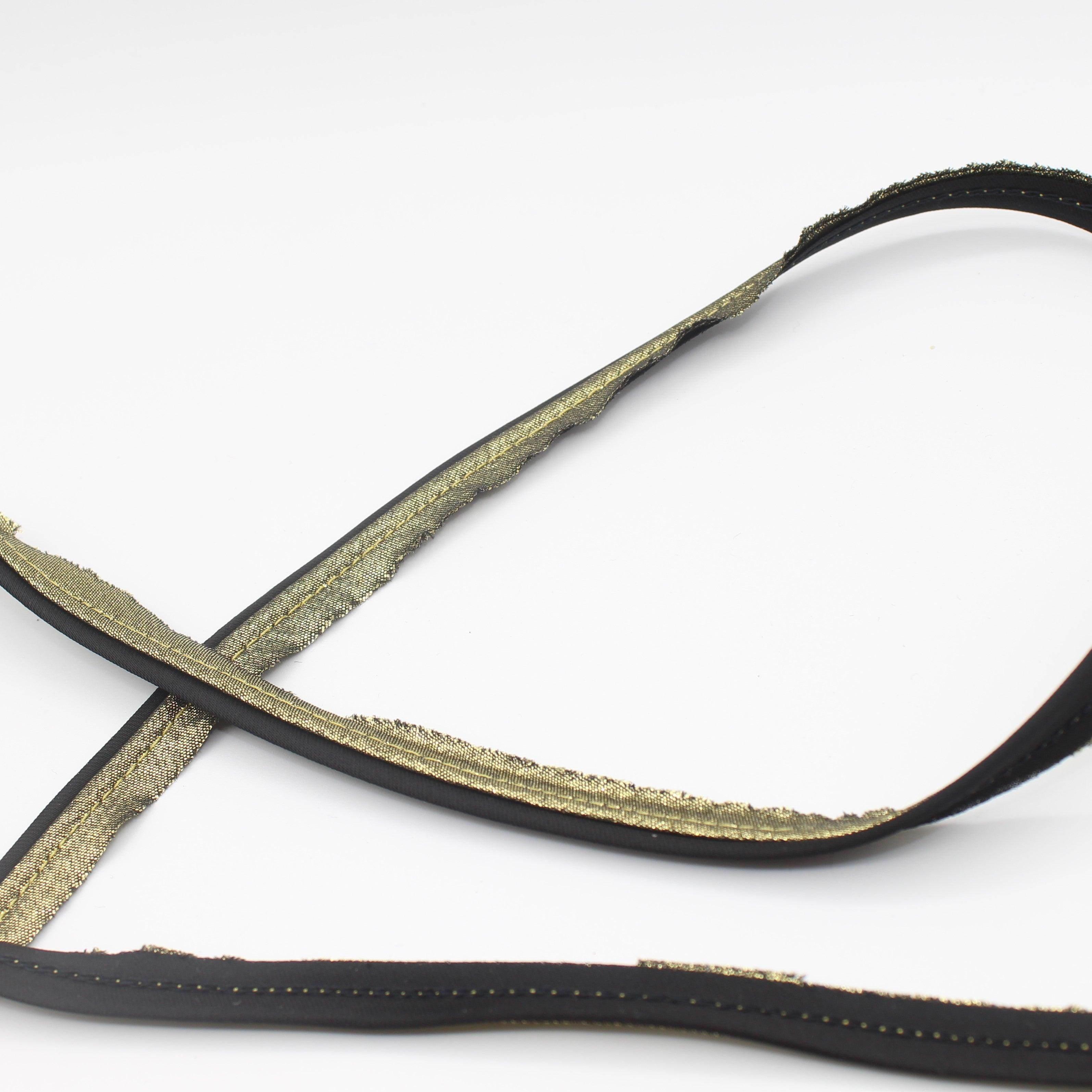 20 M HIGH QUALITY GOLD LUREX AND BLACK DOUBLE PIPING / 10mm (8+2mm) - ACCESSOIRES LEDUC BV