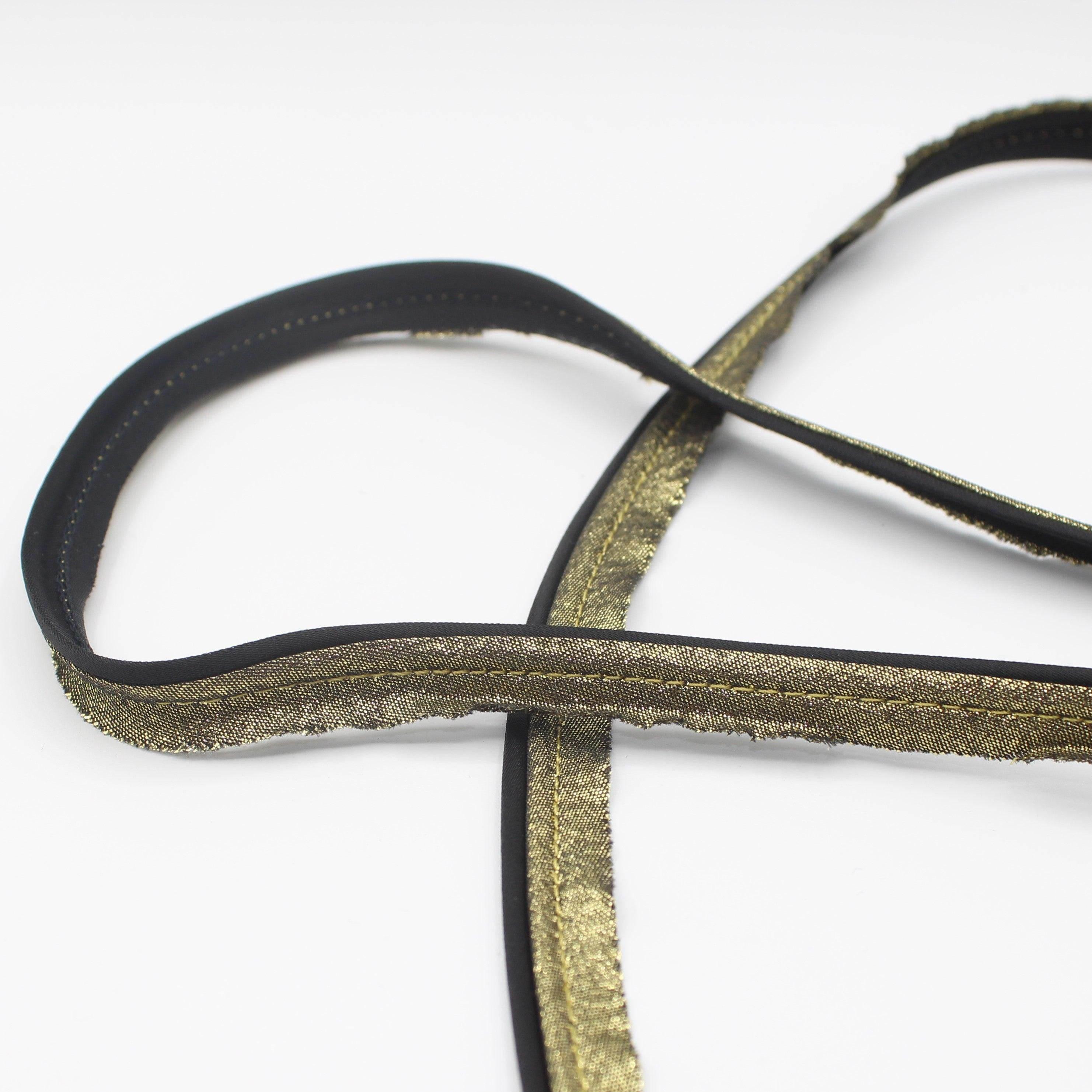20 M HIGH QUALITY GOLD LUREX AND BLACK DOUBLE PIPING / 10mm (8+2mm) - ACCESSOIRES LEDUC BV