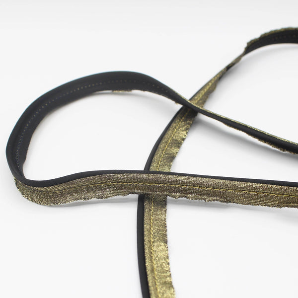 20 M HIGH QUALITY GOLD LUREX AND BLACK DOUBLE PIPING / 10mm (8+2mm) - ACCESSOIRES LEDUC BV