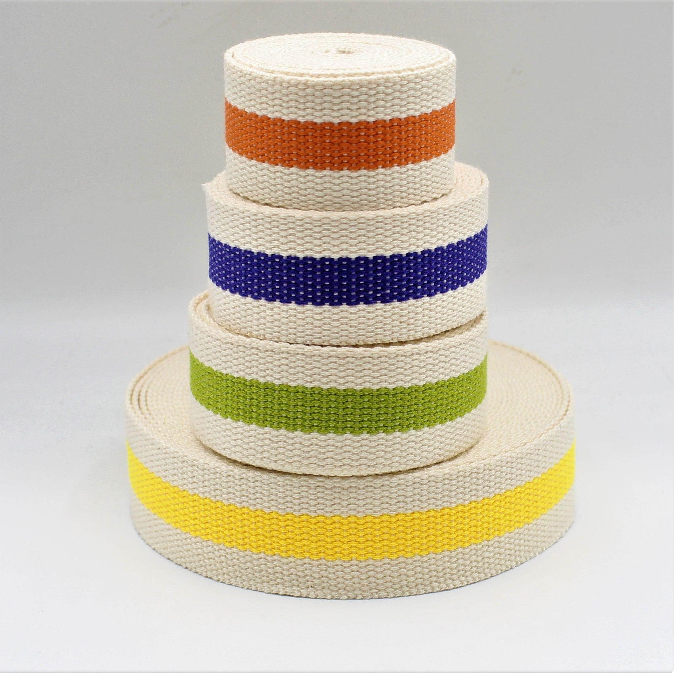 5 meters Ecru Webbing with Stripe 30mm #RUB1937 - ACCESSOIRES LEDUC BV
