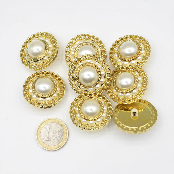 Bouton Dame Perle avec couronne de petites perles et bords dorés #KCQ4012 - ACCESSOIRES LEDUC