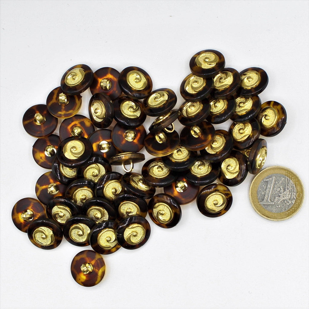 6 mm-Bottoni Marrone Marmorizzato con Motivo Spirale Oro - ACCESSORI LEDUC
