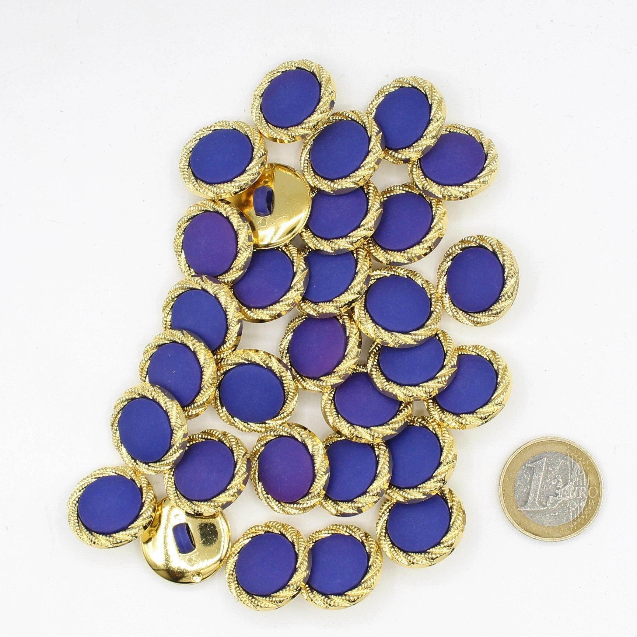 Gold Button with Spiral Circle ,Blue Core and Shank 20 mm - ACCESSOIRES LEDUC BV