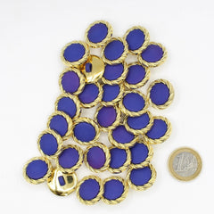 Gold Button with Spiral Circle ,Blue Core and Shank 11 mm - ACCESSOIRES LEDUC
