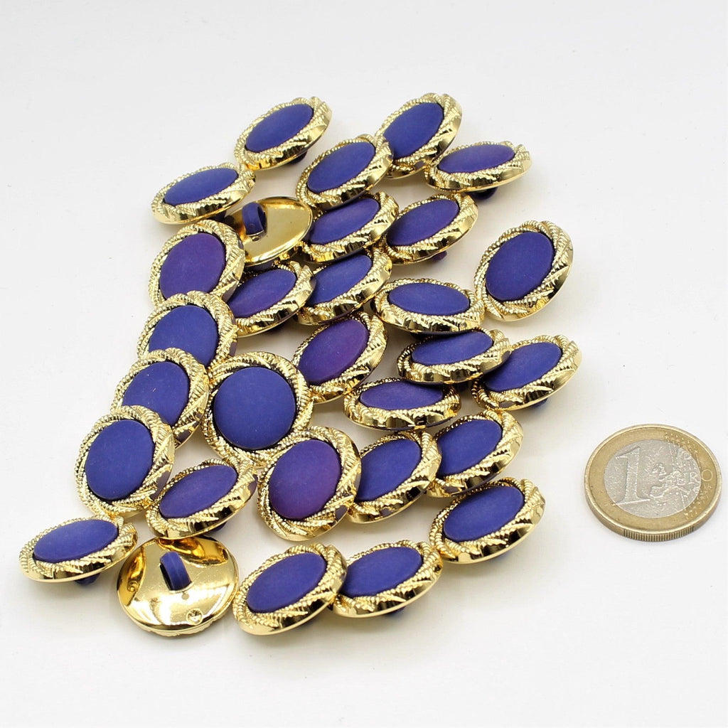 Gold Button with Spiral Circle ,Blue Core and Shank 11 mm - ACCESSOIRES LEDUC