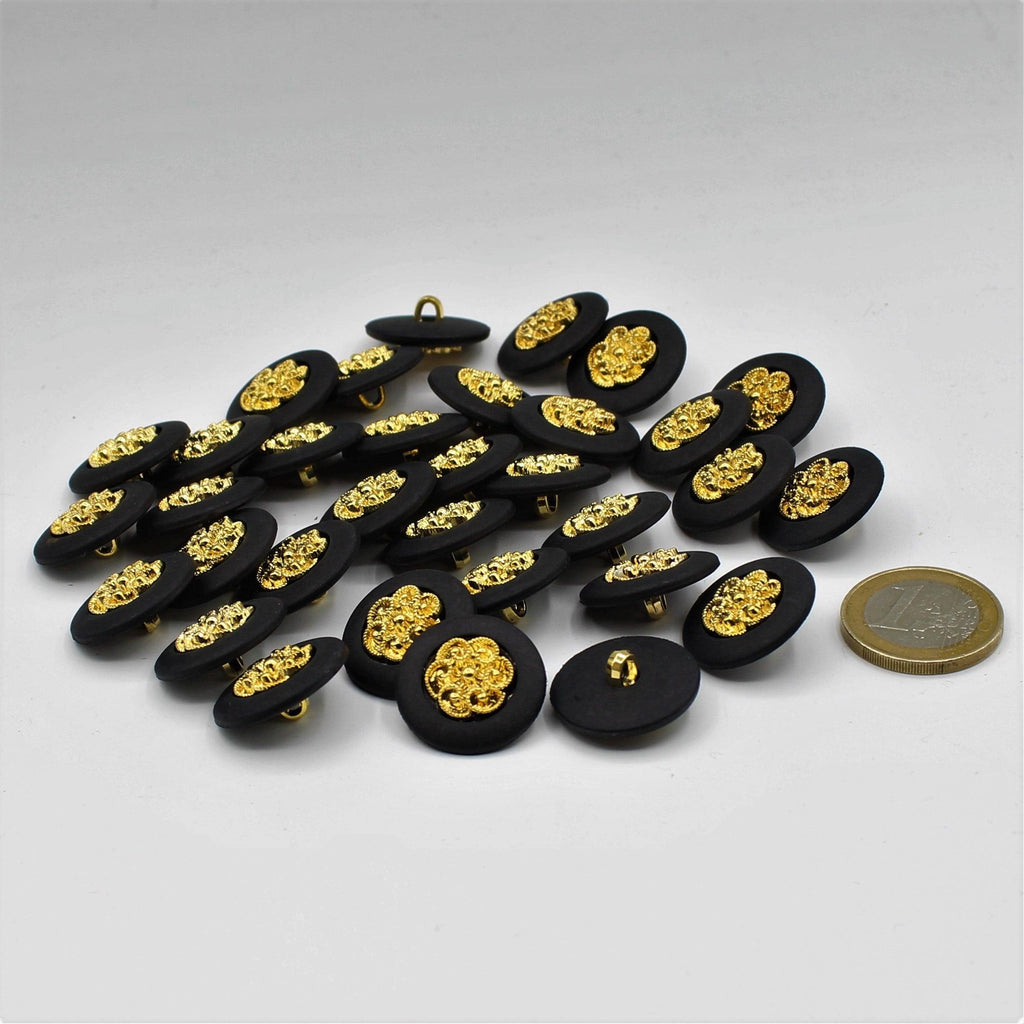 Zwarte knoop met goudkleurig bloemmotief 6 en 12 mm - ACCESSOIRES LEDUC
