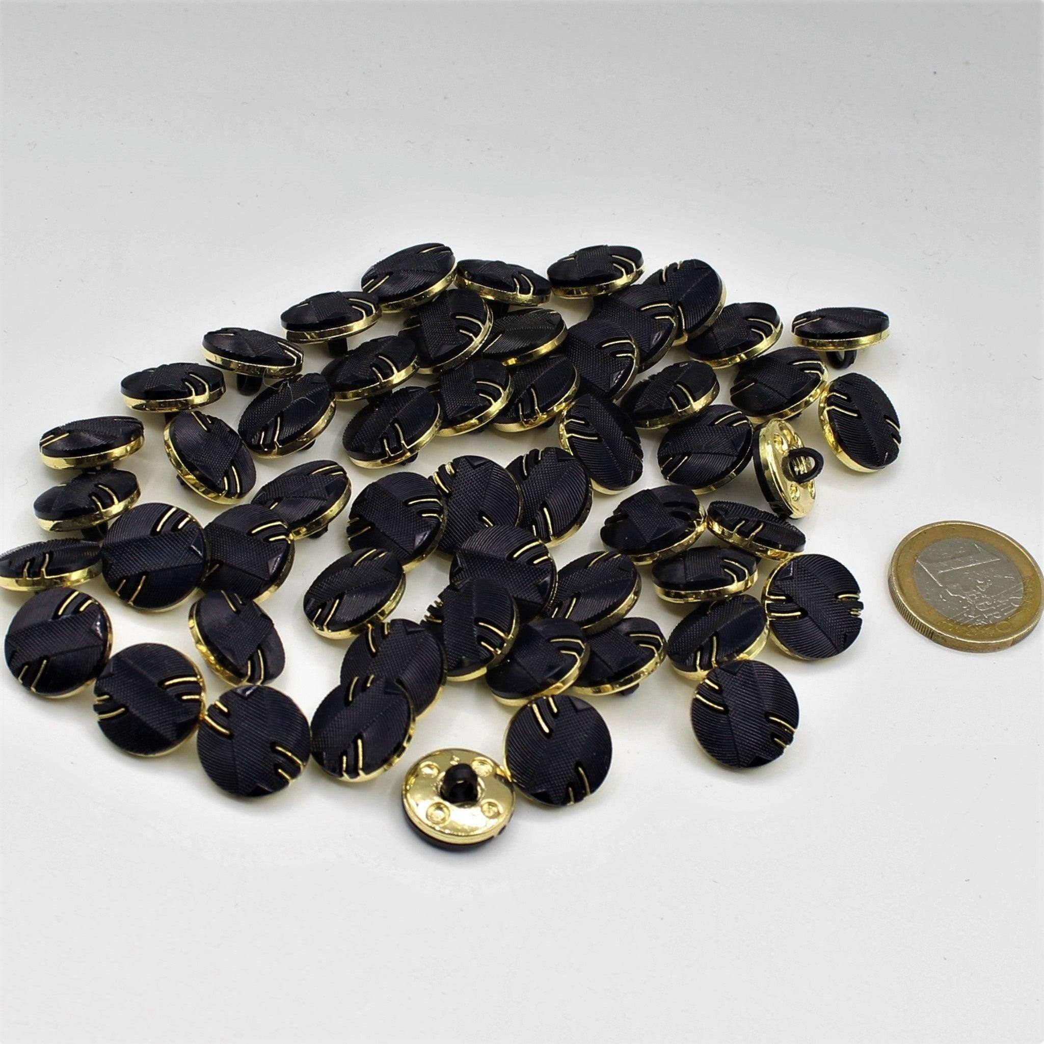 15 mm Blue Button with 2 Lines Gold Background - ACCESSOIRES LEDUC BV
