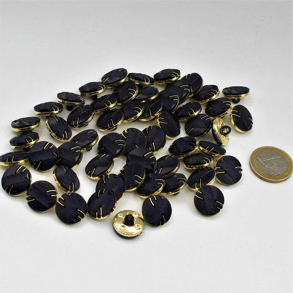 15 mm Blue Button with 2 Lines Gold Background