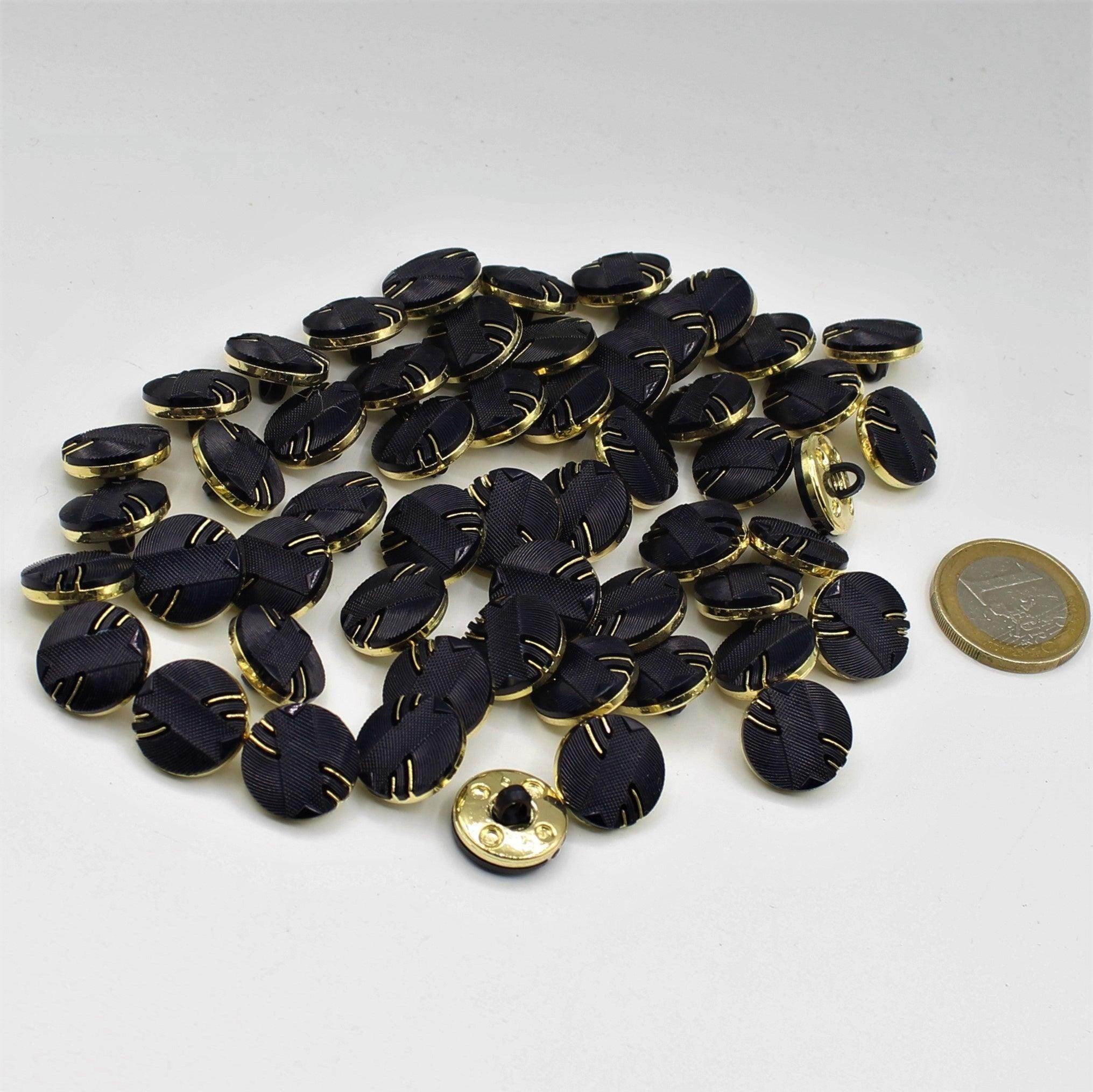 15 mm Blue Button with 2 Lines Gold Background - ACCESSOIRES LEDUC BV