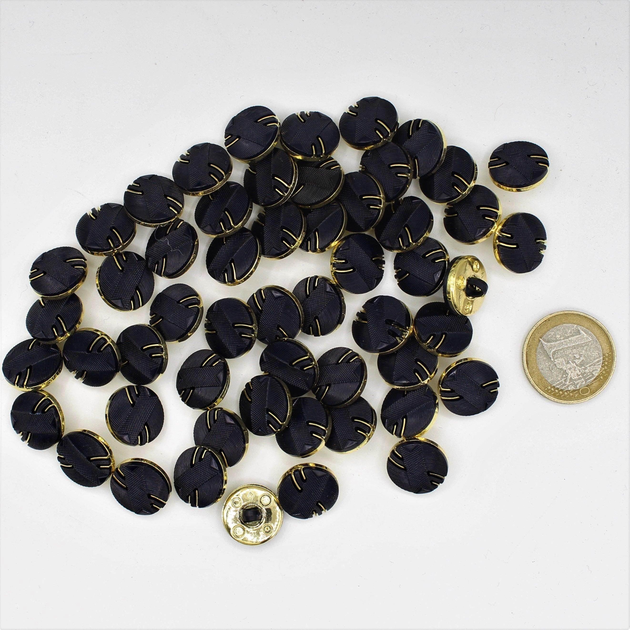 15 mm Blue Button with 2 Lines Gold Background - ACCESSOIRES LEDUC BV