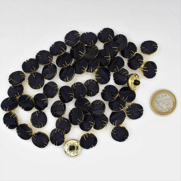15 mm Blue Button with 2 Lines Gold Background - ACCESSOIRES LEDUC BV