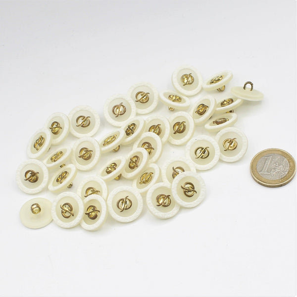 Witte knoop met goudpatroon 9 mm - ACCESSOIRES LEDUC