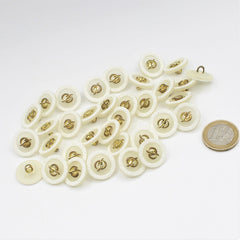 White Button with Gold Pattern 9mm - ACCESSOIRES LEDUC
