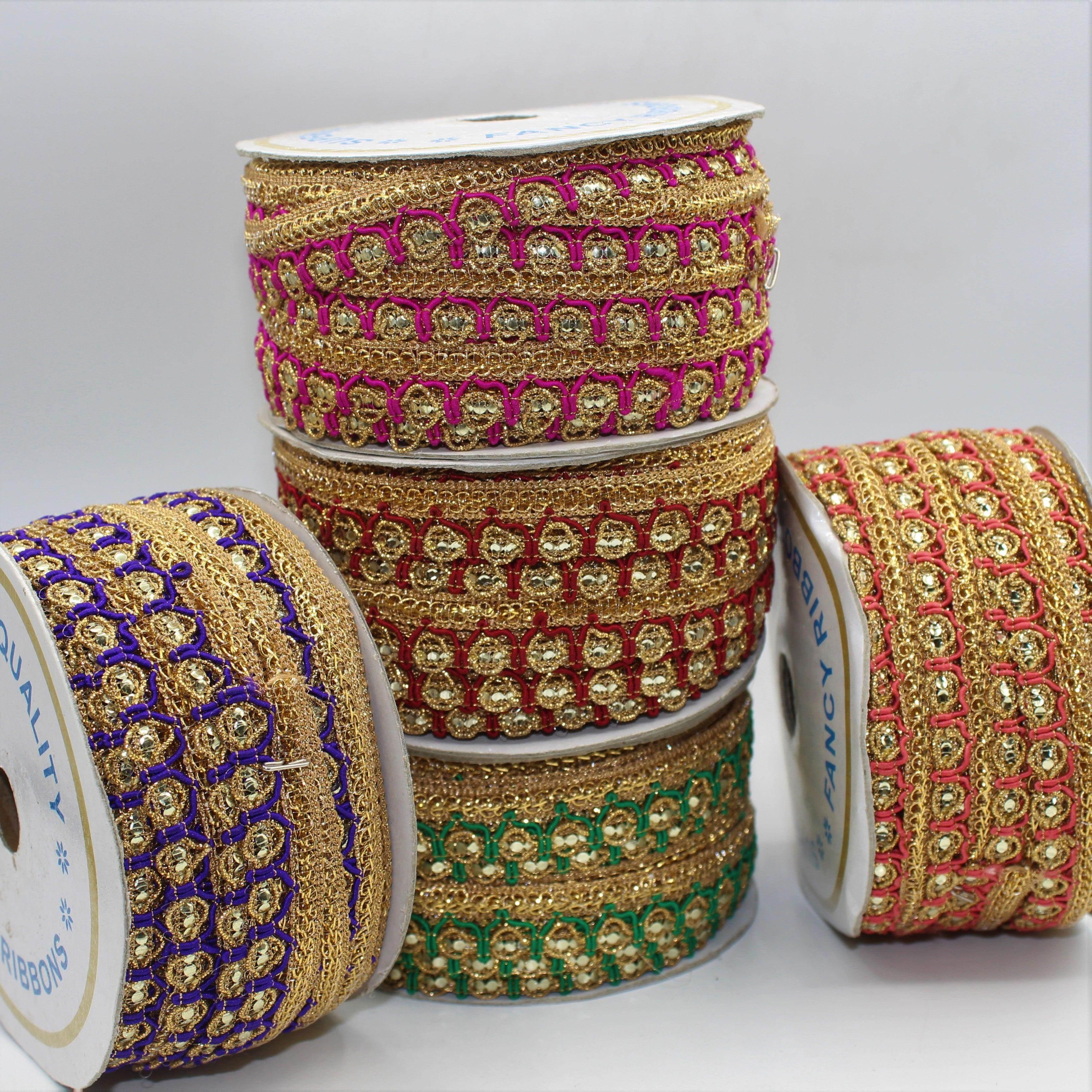 5 Meter Gold Fancy Ribbon in Different Colors with Strass Effect 10mm - ACCESSOIRES LEDUC BV