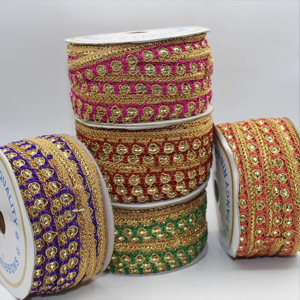 5 Meter Gold Fancy Ribbon in Different Colors with Strass Effect 10mm - ACCESSOIRES LEDUC BV