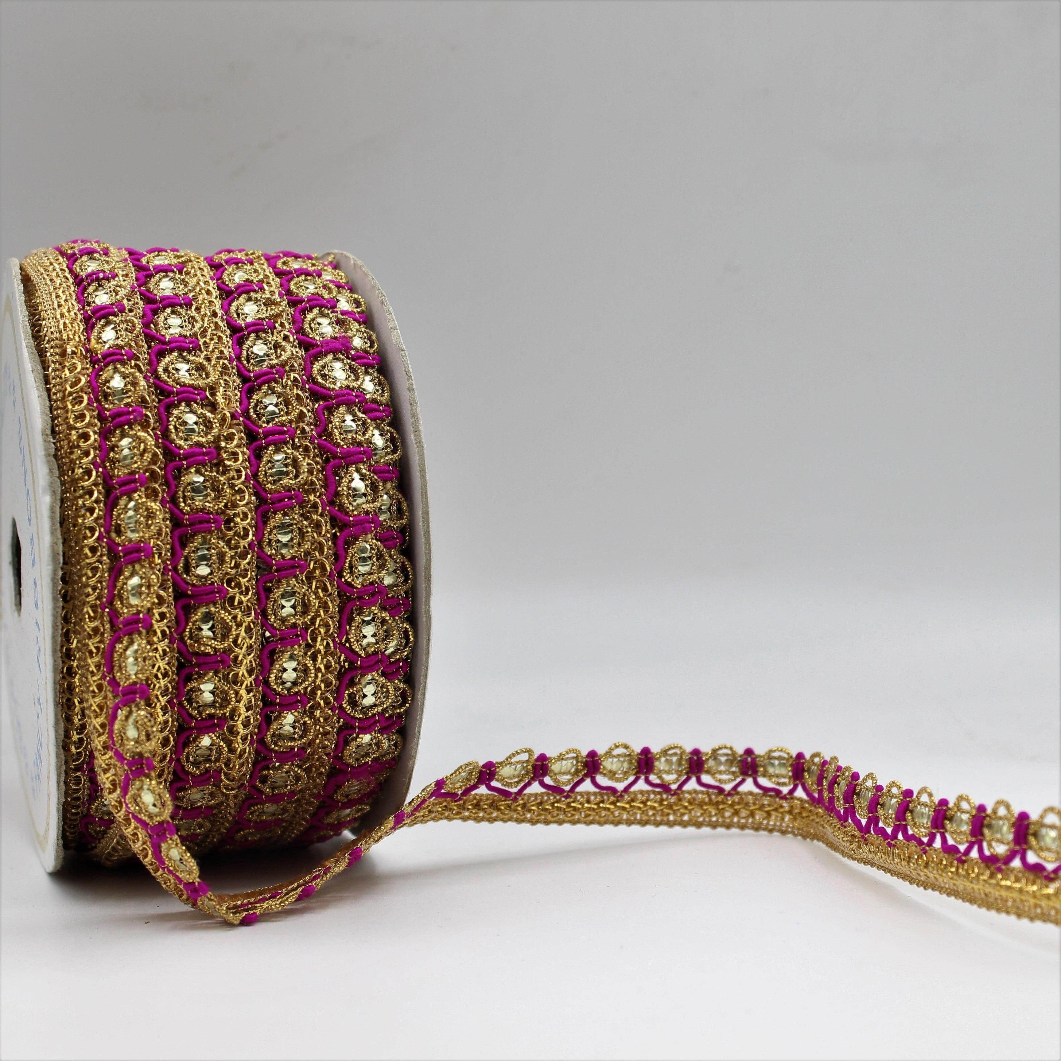 5 Meter Gold Fancy Ribbon in Different Colors with Strass Effect 10mm - ACCESSOIRES LEDUC BV