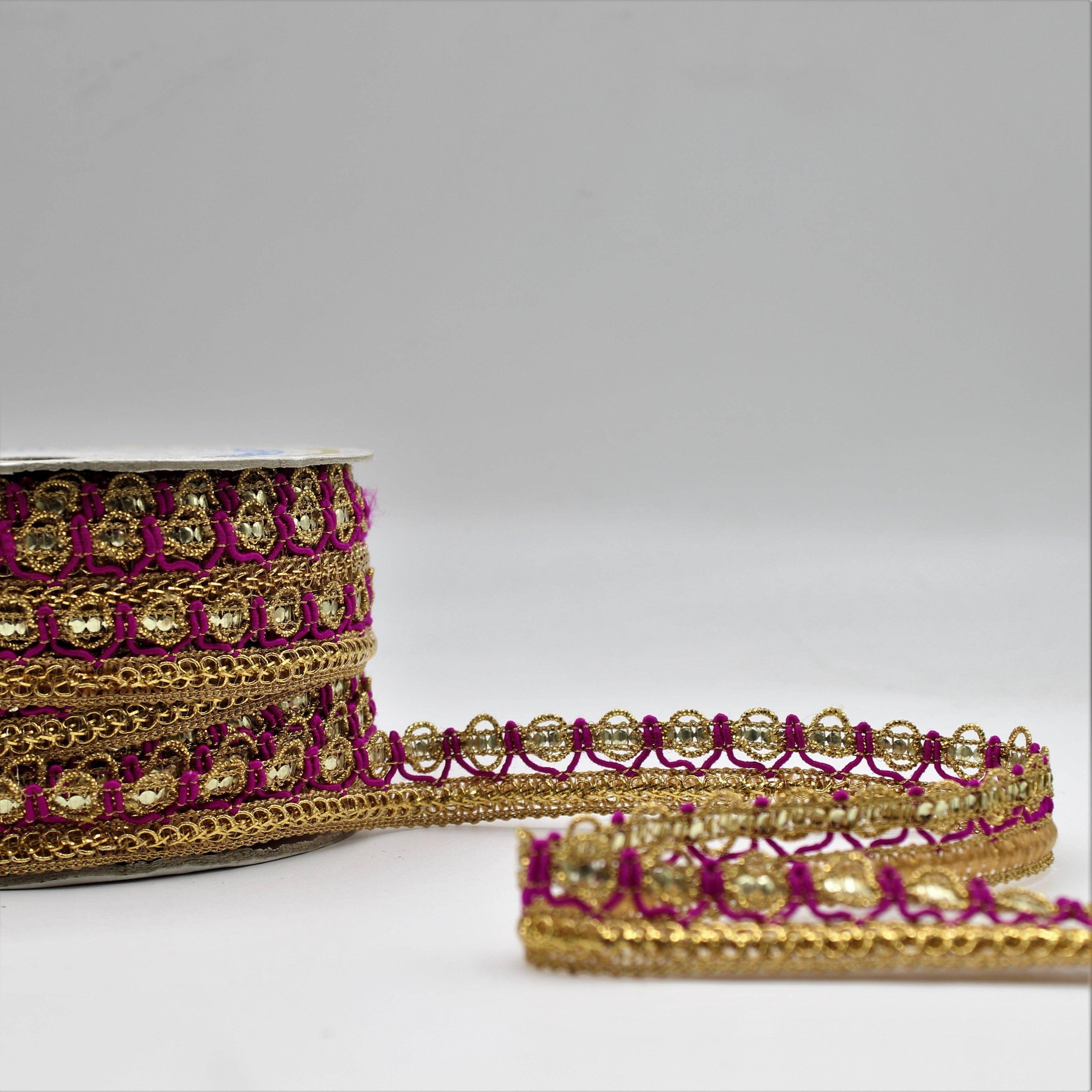 5 Meter Gold Fancy Ribbon in Different Colors with Strass Effect 10mm - ACCESSOIRES LEDUC BV