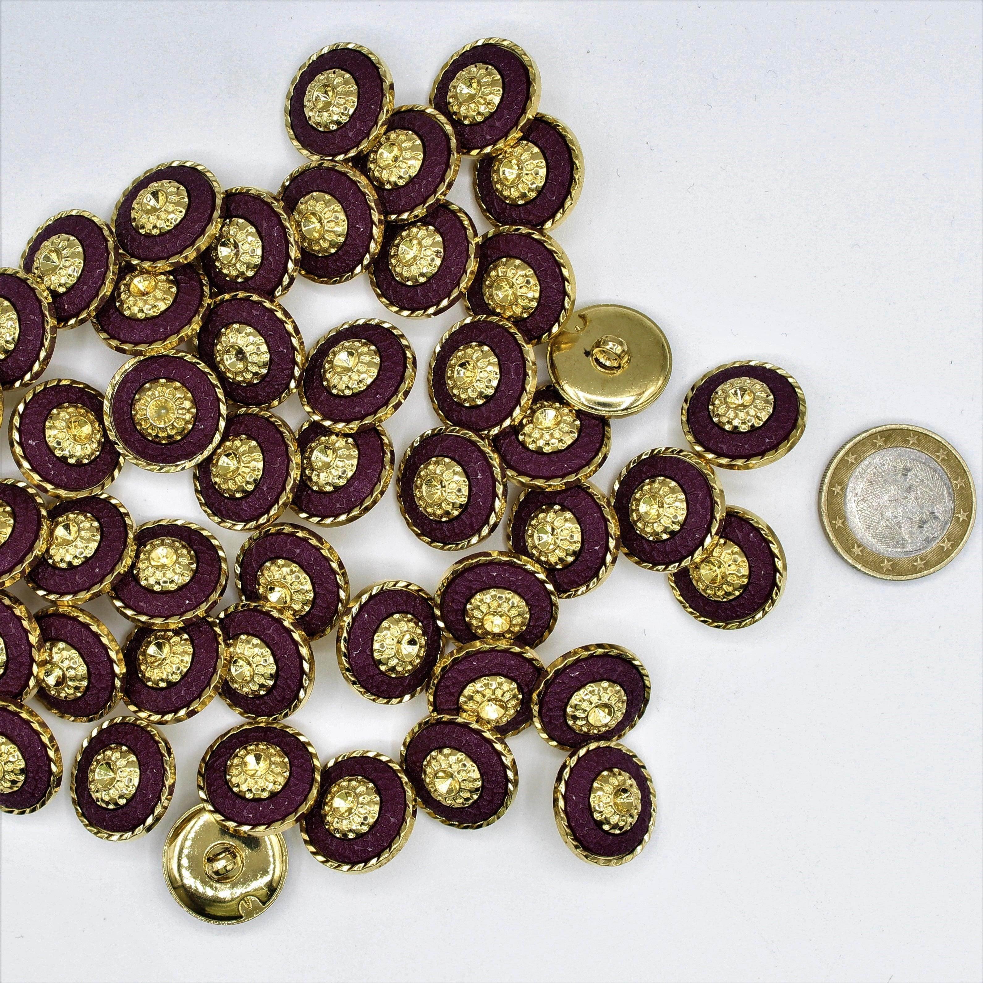 15 and 18mm White and Purple Button with Gold Core and Circle - ACCESSOIRES LEDUC BV
