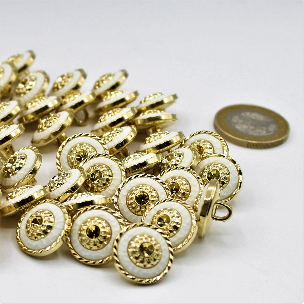 Witte en paarse knoop van 7 en 10 mm met gouden kern en cirkel - ACCESSOIRES LEDUC