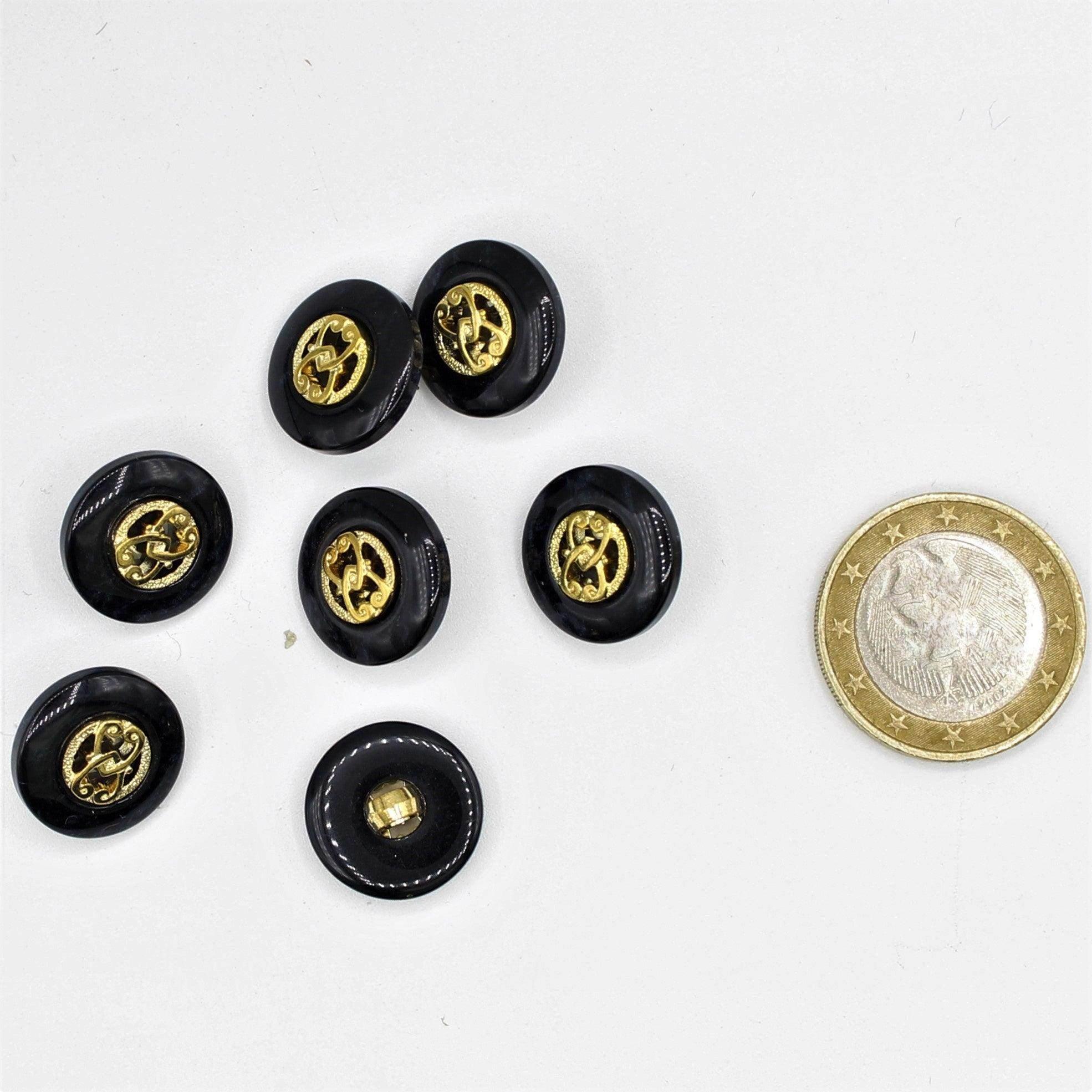 15 mm Dark Blue Button with Gold Pattern - ACCESSOIRES LEDUC BV