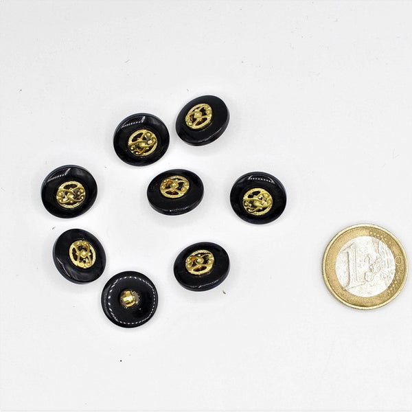 15 mm Dark Blue Button with Gold Pattern - ACCESSOIRES LEDUC BV