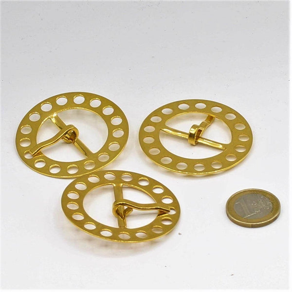 Golden Round Belt Buckle with Holes 51 and 62mm - ACCESSOIRES LEDUC BV